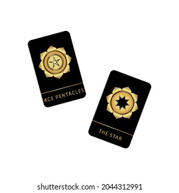 Tarot cards concept. Ace Pentacles and The Star. Isolated on white background. Vector illustration.