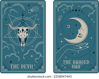 Tarot cards Devil and The Hanged man, Celestial Tarot Cards Basic witch tarot	