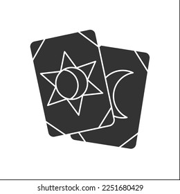  Tarot cards glyph icon. Gambling. Divination, future prediction. Magical arts concept. Filled flat sign. Isolated silhouette vector illustration
