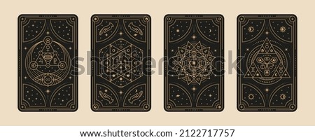 Tarot cards. Gypsy card, witches symbol for lovers mystical ritual. Divination and astrology magical frames set, line magic graphics. Tidy occult vector elements Foto d'archivio © 