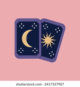Tarot cards hand drawn in cartoon style. Concept of fortune telling and prediction. Vector flat illustration.