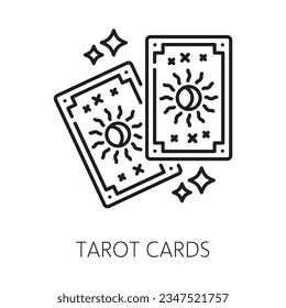 Tarot cards icon, esoteric, astrology and witchcraft magic mystery, vector symbol. Tarot cards line icon for fortune telling and esoteric magic, oracle clairvoyance and occult sacred witchcraft