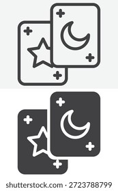 Ícone de cartas de tarô definido em estilo sólido e de linha. Contorno e sinal vetorial preenchido com traço editável, ícone de símbolo de adivinhação para adivinhação e temas esotéricos.