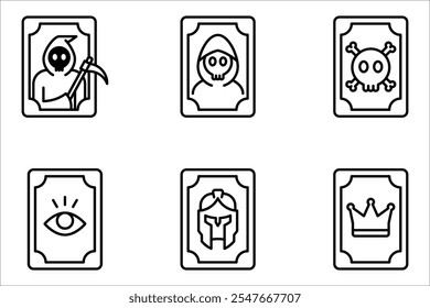 Tarot cards linear icon set. Magic and superstition. vector illustration on white background