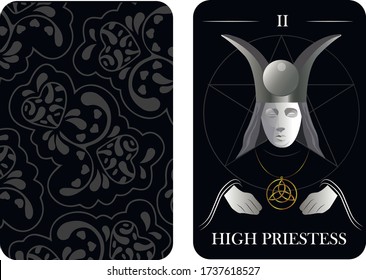 tarjetas de tarot arcana viejo patrón de tarjeta de camiseta vectorial alta sacerdotisa