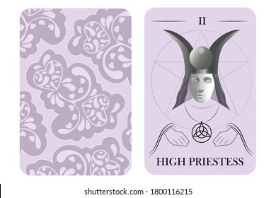 tarjetas de tarot arcana vieja el patrón de tarjeta de la camiseta blanca vectorial alta sacerdotisa