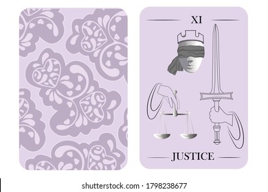 tarot cards old arcana JUSTICE vector white shirt card pattern