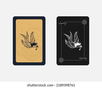 Tarot cards and poker card with dove vector design on vintage and black background.