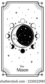 Tarot Cards, Poster with mystical elements. Moon and stars. Vector illustration.