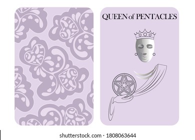 tarot cards queen pentacles vector white shirt card pattern