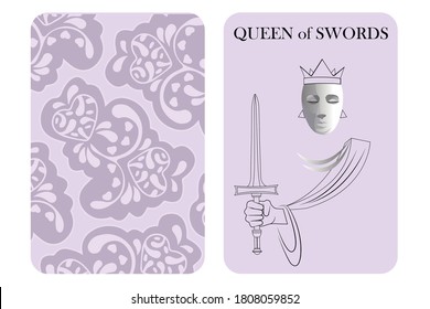 tarot cards queen swords vector white shirt card pattern