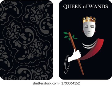 tarot cards queen wands vector shirt card pattern