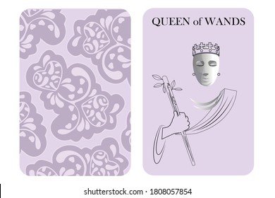 tarot cards queen wands vector white shirt card pattern