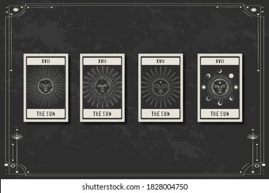 tarot cards, seance, astral sacred illustration. geometry, the solar system, cosmic bodies, the sun and the moon. Vector graphics