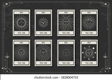 tarot cards, seance, astral sacred illustration. geometry, the solar system, cosmic bodies, the sun and the moon. Vector graphics