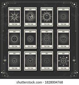 tarot cards, seance, astral sacred illustration. geometry, the solar system, cosmic bodies, the sun and the moon. Vector graphics