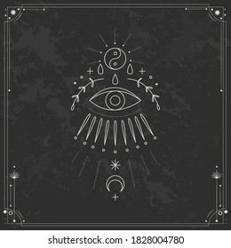 tarot cards, seance, astral sacred illustration. geometry, the solar system, cosmic bodies, the sun and the moon. Vector graphics