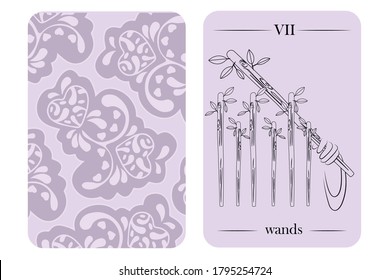 tarot cards vector 7 wands card vector white shirt card pattern