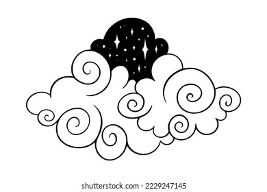 Tarot cloud with stars. Oriental boho cloud for esoteric astrology designs. Vector illustration isolated in white background