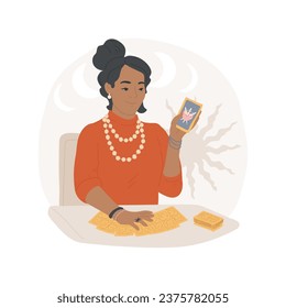 Tarot game isolated cartoon vector illustration. Woman making predictions with tarot cards, doing prophecy, people lifestyle and hobby, hands-on activity, fortune telling vector cartoon.