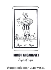Tarot hand drawn  Minor Arcana vector set. Page of Cups 