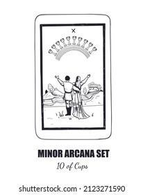 Tarot hand drawn  Minor Arcana vector set. 10 of cups