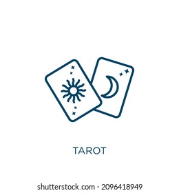 tarot icon. Thin linear tarot outline icon isolated on white background. Line vector tarot sign, symbol for web and mobile