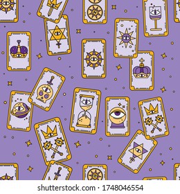 Tarot illustration. Fortune telling on tarot cards, fortuneteller, Halloween pattern 