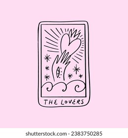 Tarot logo or label, magic cards reader, hand-drawn sketch brush simple minimal print for magical esoteric souvenirs. Witchy female hand drawn magic love fortune spell occultism concept.