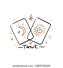 Tarot logo or label, magic cards reader, hand-drawn sketch brush simple minimal print for magical esoteric souvenirs. Witchy female hand drawn magic love fortune spell occultism concept.