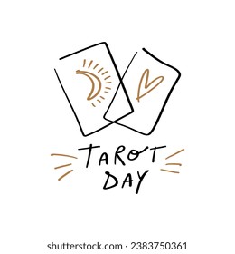 Tarot logo or label, magic cards reader, hand-drawn sketch brush simple minimal print for magical esoteric souvenirs. Witchy female hand drawn magic love fortune spell occultism concept.