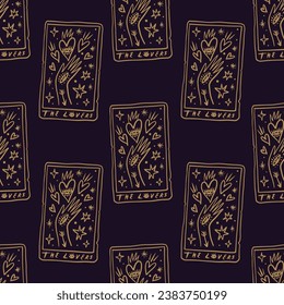 Tarot The Lovers seamless pattern. Logo or label, magic cards reader, hand-drawn sketch brush simple minimal print for magical esoteric souvenirs. Witchy female hand drawn magic love fortune spell