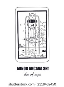 Juego de vectores Tarot Menor Arcana. As de tazas . Ilustración dibujada por mano