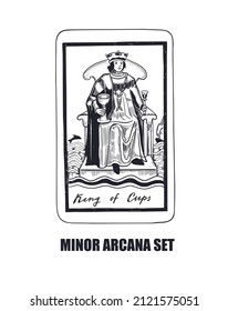 Tarot  Minor Arcana vector set. King of Cups . Hand drawn illustration