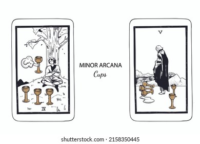 Tarot  Minor Arcana vector set cups . Hand drawn illustration