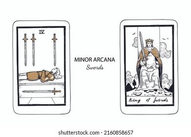 Tarot  Minor Arcana vector set swords . Hand drawn illustration