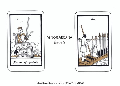 Tarot  Minor Arcana vector set swords . Hand drawn illustration