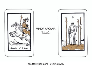 Tarot  Minor Arcana vector set wands . Hand drawn illustration