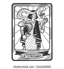 Tarot playing card Temperance sketch engraving vector illustration. T-shirt apparel print design. Scratch board imitation. Black and white hand drawn image.