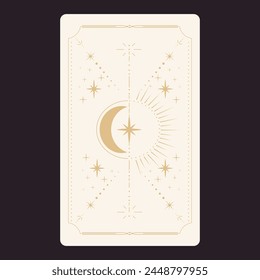 Tarot reverce border card frame gold line border celestial misterio decoración esotérica con estrellas y luna. Cubierta sagrada mágica