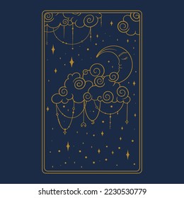 Tarot sacred golden card. Occult tarot design for oracle card covers. Vector illustration isolated in blue background