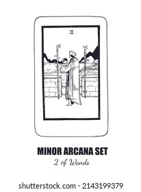 Tarot set. Vector hand drawn  Minor Arcana . 2 of Wands 