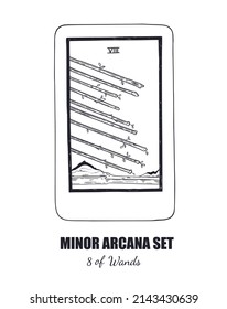 Tarot set. Vector hand drawn  Minor Arcana . 8 of Wands 