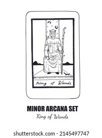 Tarot set. Vector hand drawn  Minor Arcana . King of Wands 