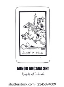 Tarot set. Vector hand drawn  Minor Arcana . Knight of Wands 