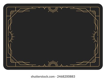 Tarot style frame with decorative border, banner with magic pattern, reverse side of tarot cards with mystic elements, vector