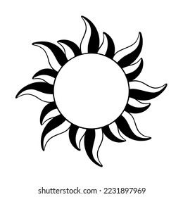 Tarot sun circle frame. Magic tarot sun in doodle style. Vector illustration isolated in white background