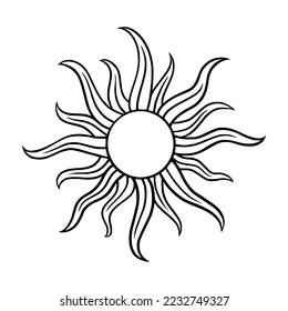 Tarot sun sketch. Gothic tarot star for retro and antique designs. Vector illustration isolated in white background