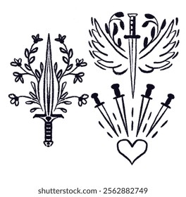 tarot symbols swords - hand graphics