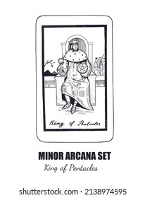 Tarot  vector hand drawn  Minor Arcana  set. King of Pentacles